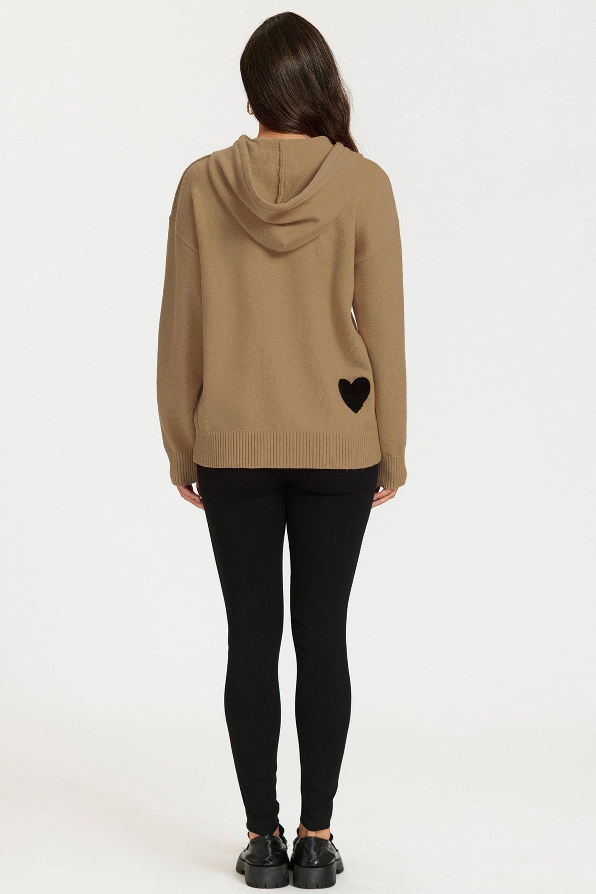 Sweat à Capuche Camel Brodée avec Coeur - FS Collection