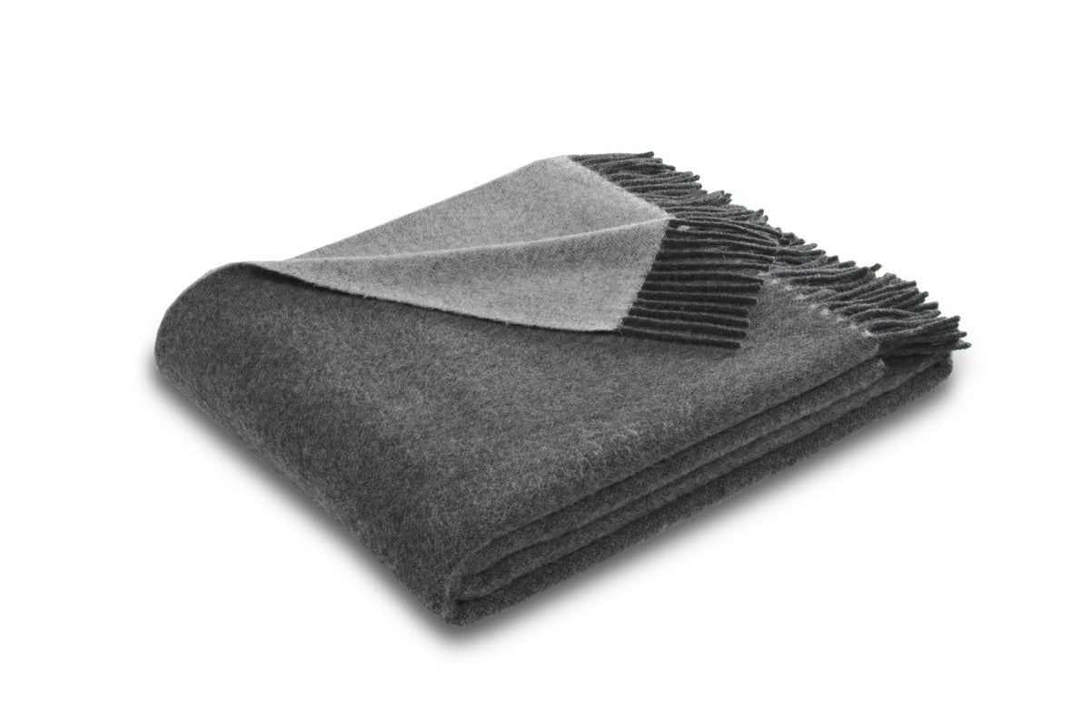 Plaid en Laine Double Face Anthracite et Gris - Biederlack