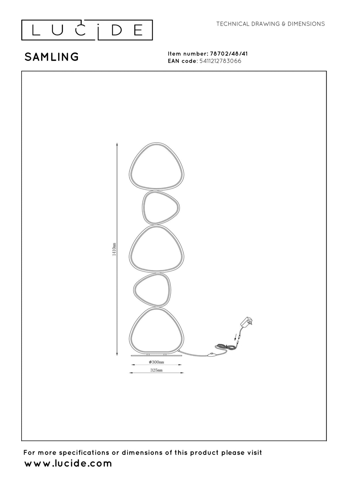 Lampadaire LED Samling Forme Organique Cairns - Lucide