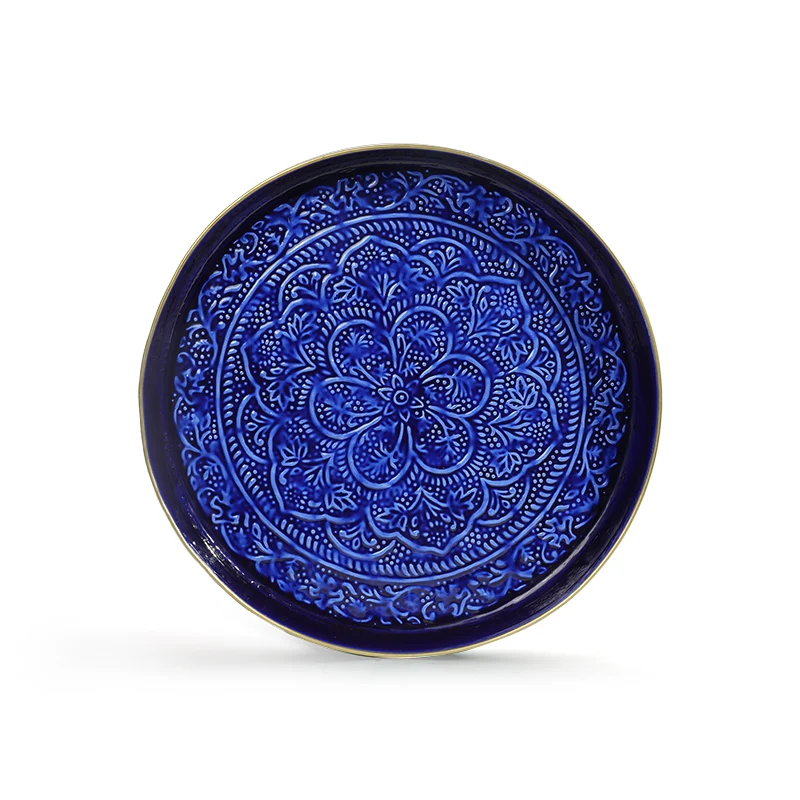 Plateau Berbère en Métal Peint D.60 cm / D.45 cm - Bazardeluxe