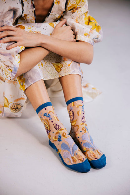 Chaussettes Transparentes à Fleurs Floralia Bleue - Atelier St Eustache