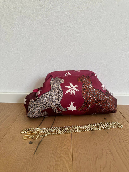 Pochette Clutch Jungle Noir/Marron Bandoulière à Chaîne en Polyester 21x31 cm