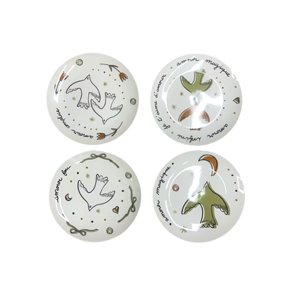 Set de 4 Assiettes Amour Oiseaux Dorée D.19 cm - Opjet