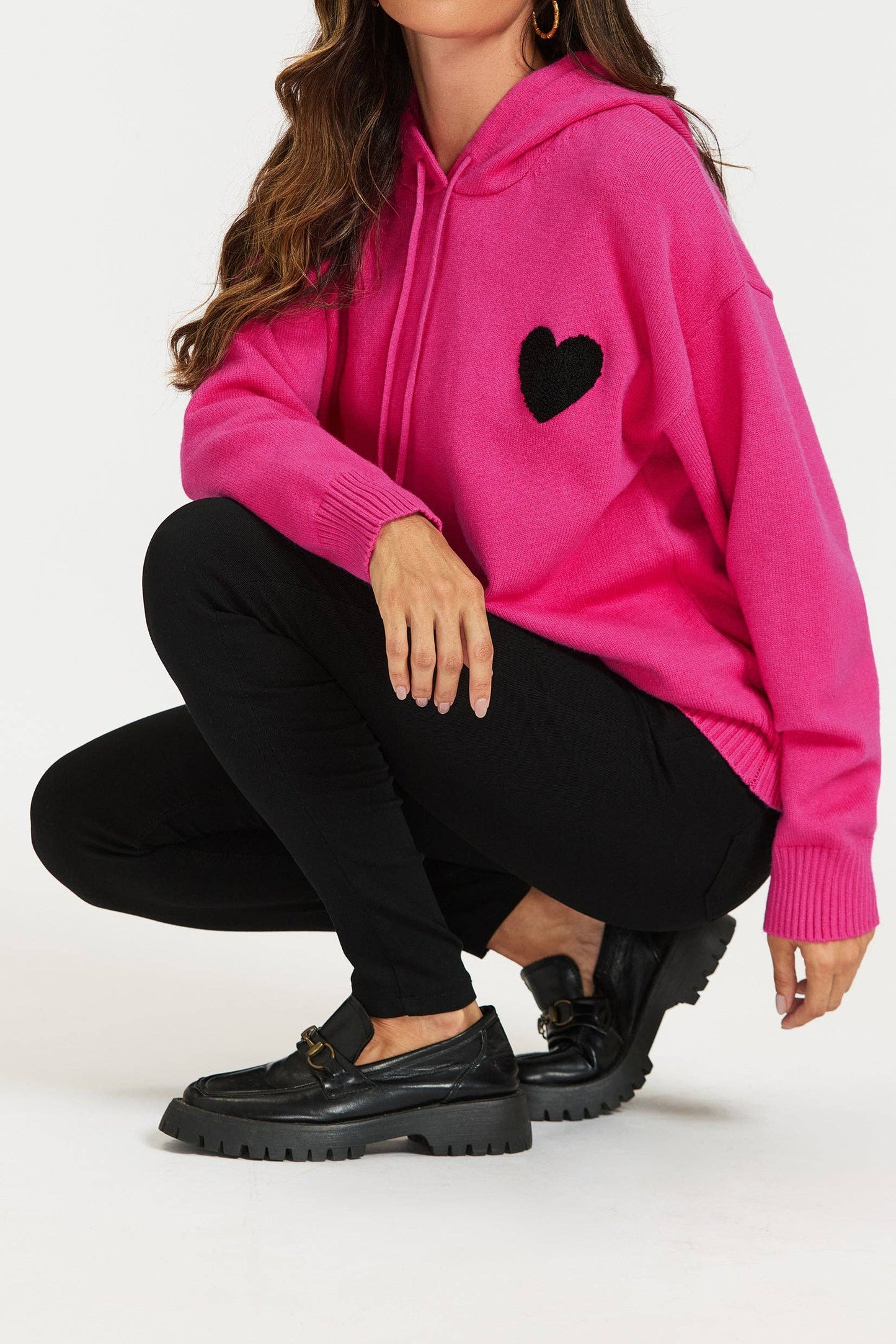 Sweat à Capuche Rose Brodée avec Coeur - FS Collection