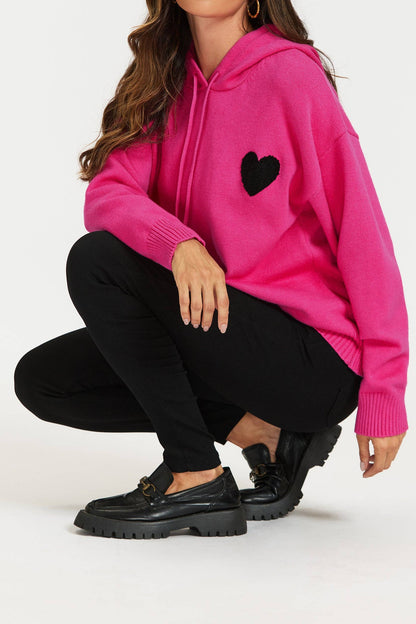 Sweat à Capuche Rose Brodée avec Coeur - FS Collection
