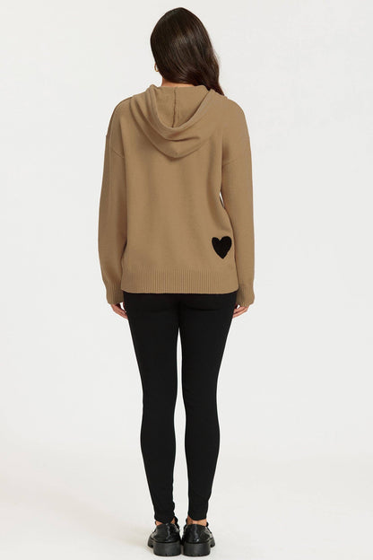 Sweat à Capuche Camel Brodée avec Coeur - FS Collection