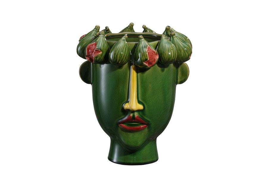Vase en Céramique Visage Couronne de Fruit, Vert ou Rouge - Fancy