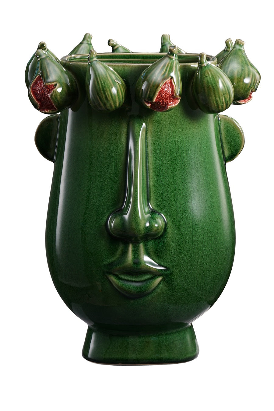 Vase en Céramique Visage Couronne de Fruit, Vert ou Rouge - Fancy