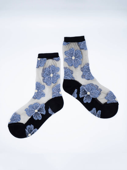 Chaussettes Transparentes Fleurs Bleues ou Mauve Murano - Atelier St Eustache