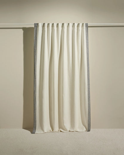 Rideau Ava en Lin Bande Tissé Jasmin & Noir H.295 cm x L.170 cm. - Maison Sarah Lavoine