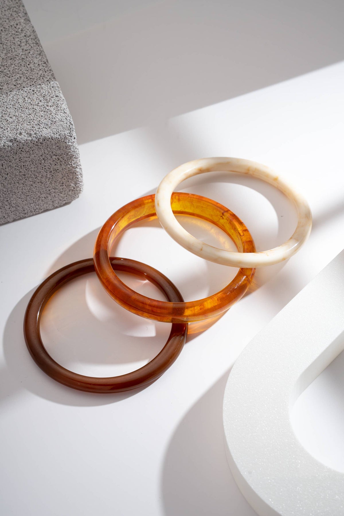 Trio de Bracelets en Résine Ambre, Crème & Brun