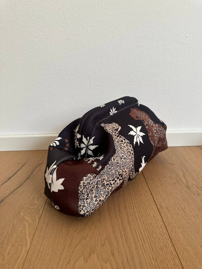 Pochette Clutch Jungle Noir/Marron Bandoulière à Chaîne en Polyester 21x31 cm