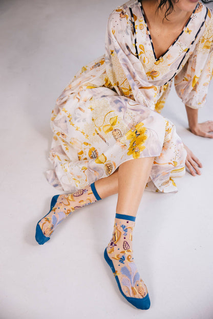 Chaussettes Transparentes à Fleurs Floralia Bleue - Atelier St Eustache