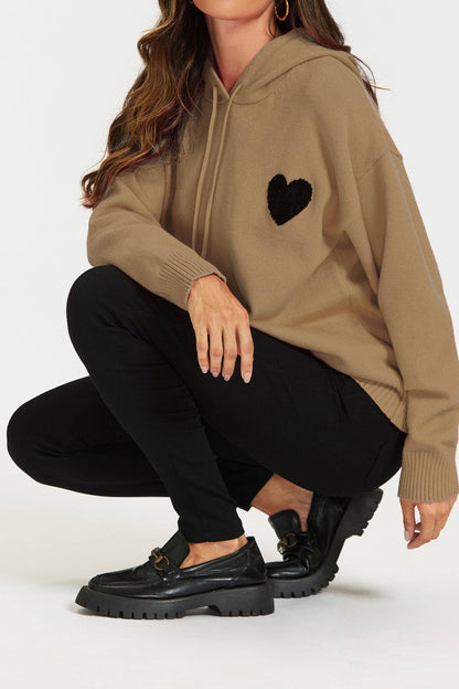 Sweat à Capuche Camel Brodée avec Coeur - FS Collection
