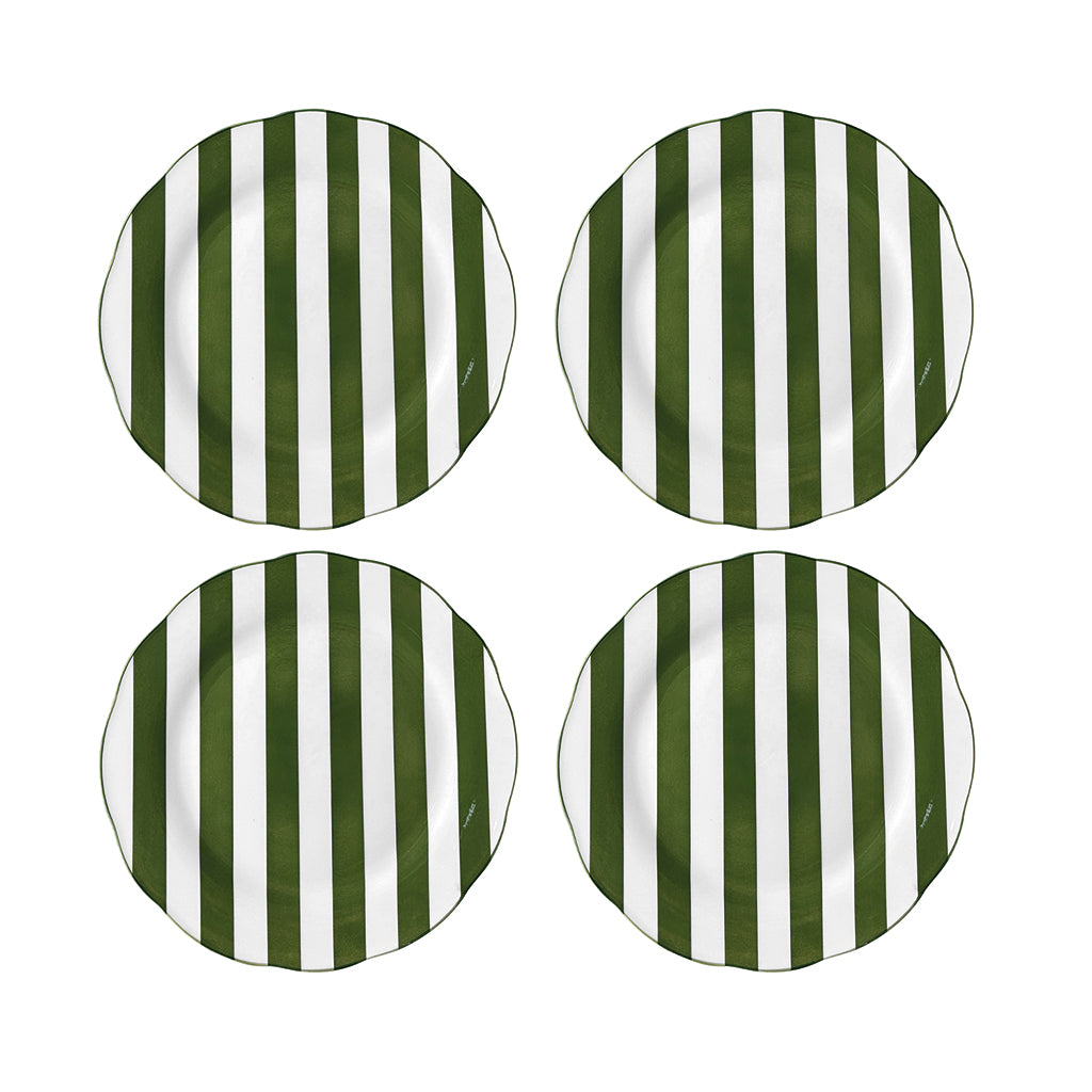 Set de 4 Assiettes Plates Trattoria Motif Rayé Sable, Rose, Bleu ou Kaki - Opjet