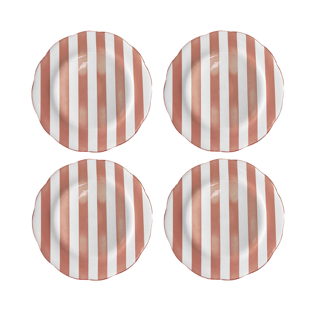 Set de 4 Assiettes Plates Trattoria Motif Rayé Sable, Rose, Bleu ou Kaki - Opjet