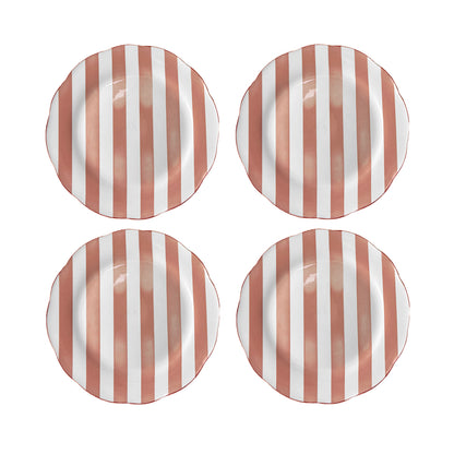 Set de 4 Assiettes Plates Trattoria Motif Rayé Sable, Rose, Bleu ou Kaki - Opjet
