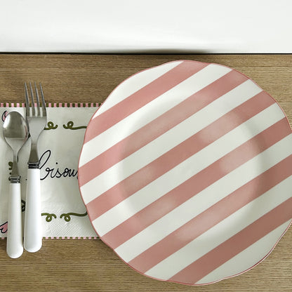 Set de 4 Assiettes Plates Trattoria Motif Rayé Sable, Rose, Bleu ou Kaki - Opjet