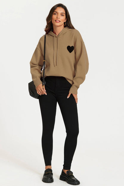 Sweat à Capuche Camel Brodée avec Coeur - FS Collection