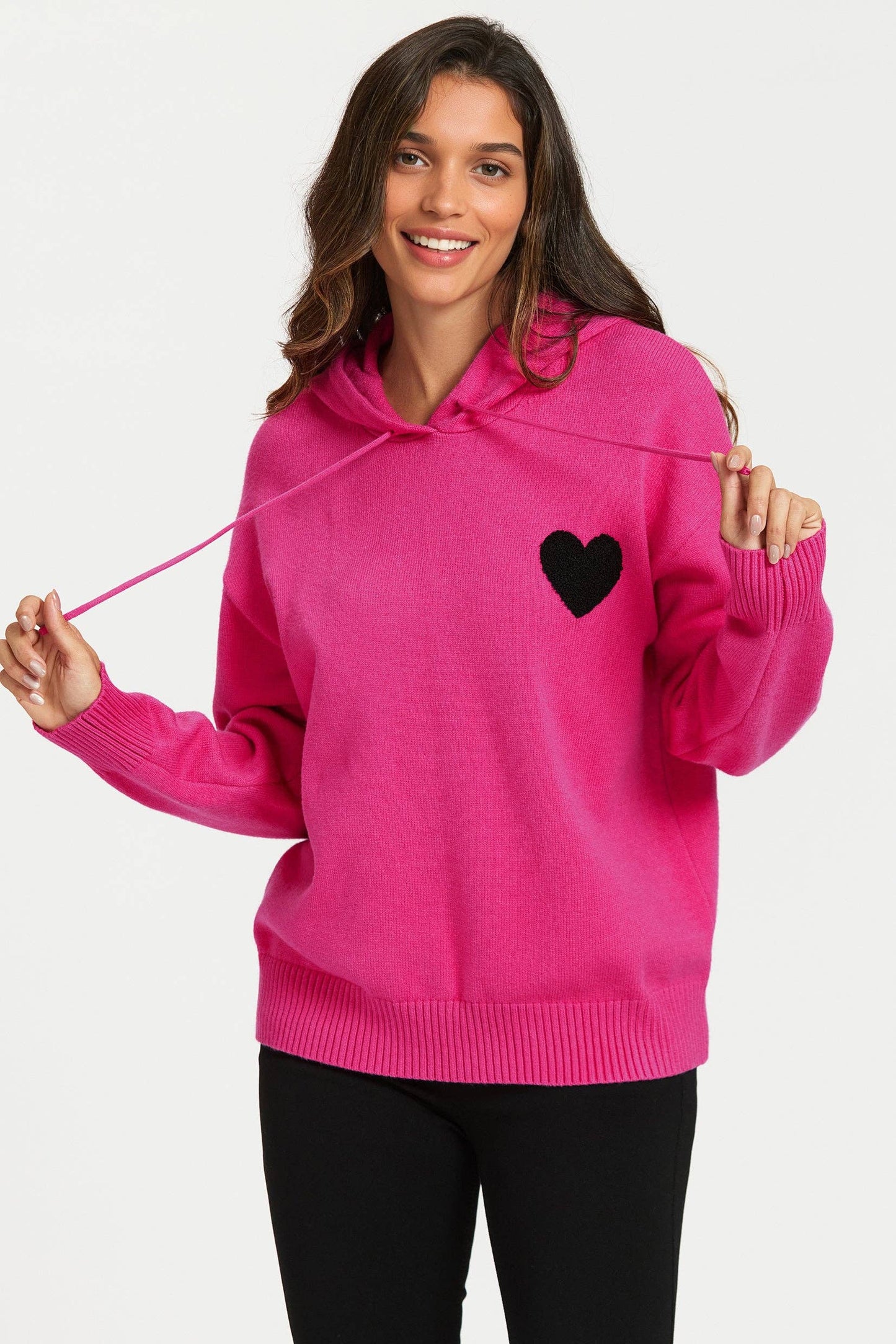 Sweat à Capuche Rose Brodée avec Coeur - FS Collection