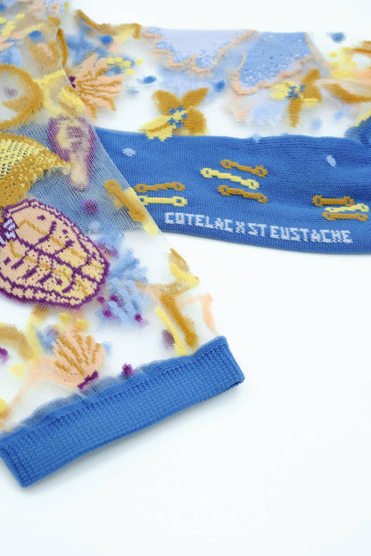 Chaussettes Transparentes à Fleurs Floralia Bleue - Atelier St Eustache