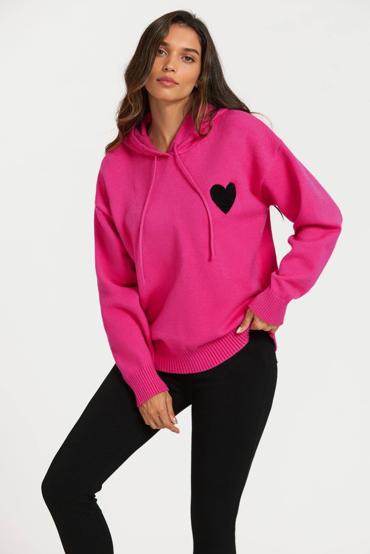 Sweat à Capuche Rose Brodée avec Coeur - FS Collection