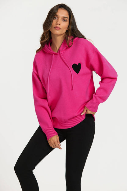 Sweat à Capuche Rose Brodée avec Coeur - FS Collection