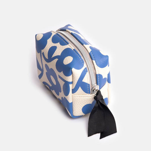 Trousse Cosmétique Mini Cube Fleur Mono Bleue