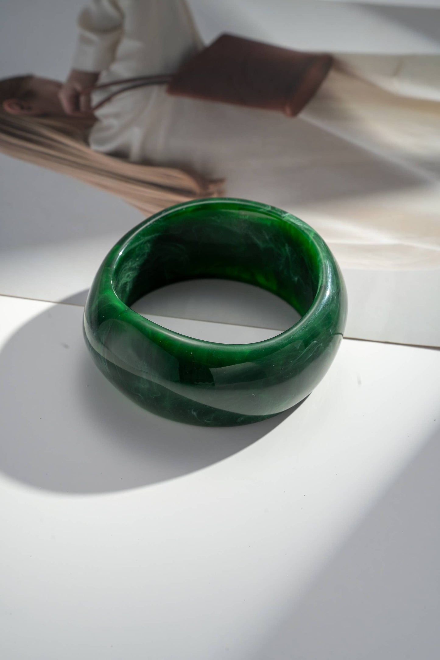 Trio de Bracelets Jonc en Résine Assortis Écru, Bordeaux & Vert