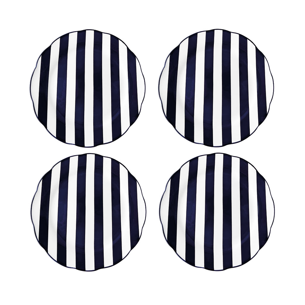 Set de 4 Assiettes Plates Trattoria Motif Rayé Sable, Rose, Bleu ou Kaki - Opjet