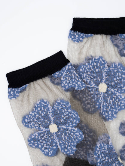 Chaussettes Transparentes Fleurs Bleues ou Mauve Murano - Atelier St Eustache
