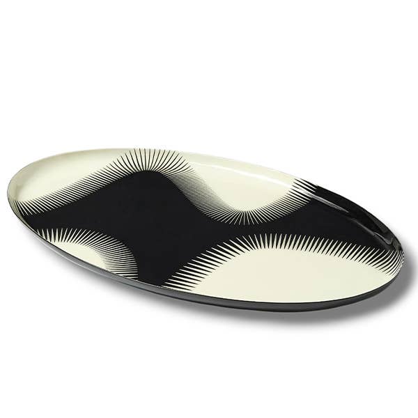 Plateau Ovale Wave Noir en Métal Style Contemporain 30/ 18 CMGangzaï