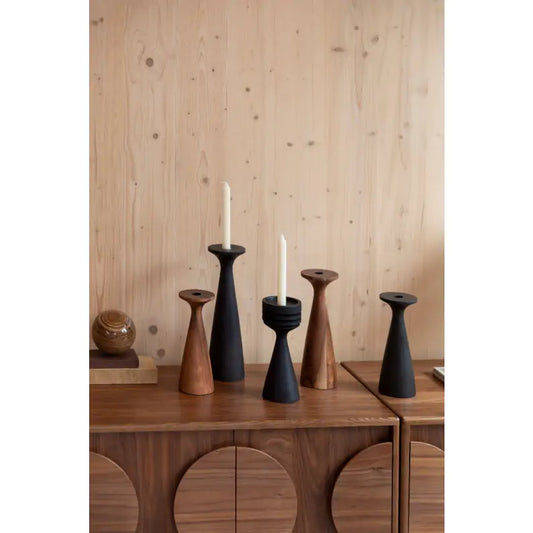 Bougeoir en Bois de Manguier Flames Noir -  Zuiver