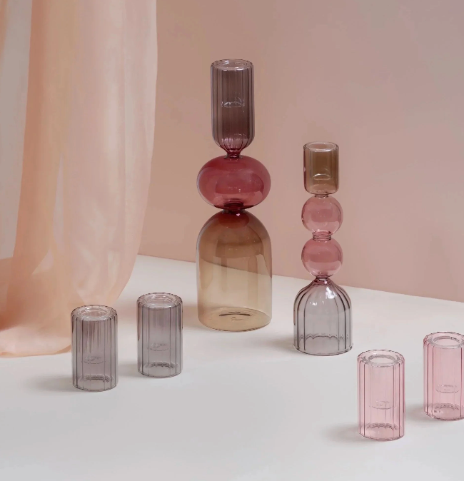 Set de 2 Bougeoirs Chandelle Lima en Verre Rose ou Violet - Moods&More