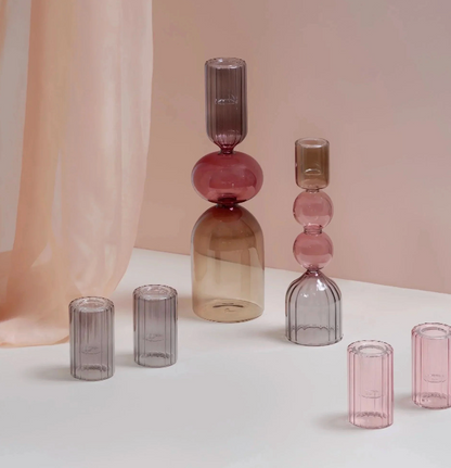 Set de 2 Bougeoirs Chandelle Lima en Verre Rose ou Violet - Moods&More