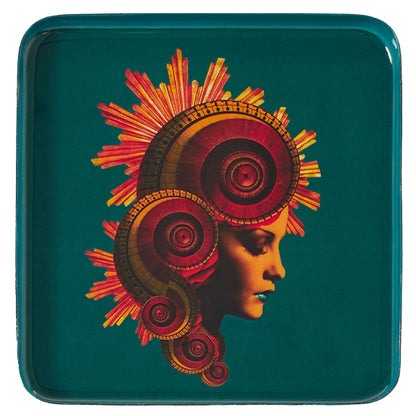Vide-Poches Carré en Fer Vernis Coloré et Illustration 15x15 cm - Gangzaï
