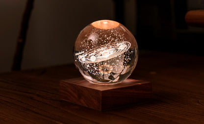 Lampe en Cristal Gravé avec Socle en Noyer - Gingko