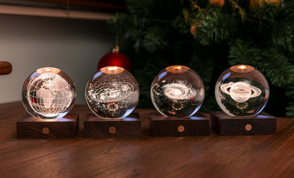 Lampe en Cristal Gravé avec Socle en Noyer - Gingko