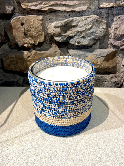 Bougie Parfumée Citron Confit en Raphia Bleu Taille L - Côté Bougie