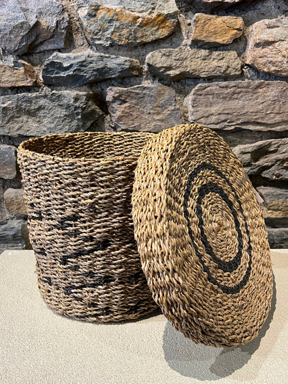 Panier en Osier & Couvercle Naturel / Noir