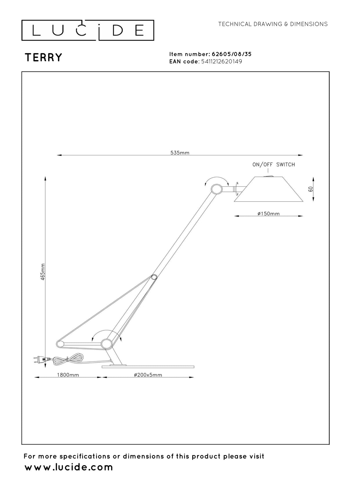 Lampe de Bureau LED Terry - Lucide