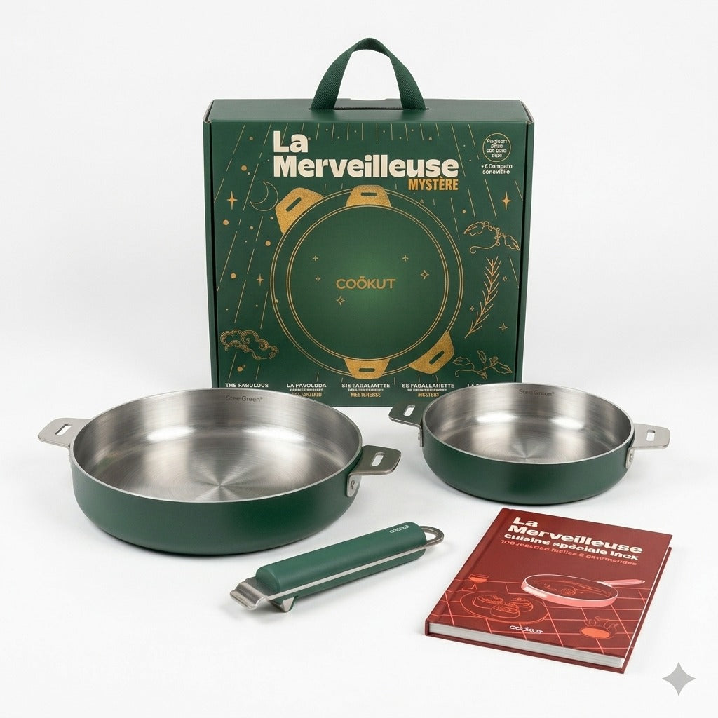Coffret Duo la Merveilleuse Poêle en Inox 24/28 cm de Noël - Cookut