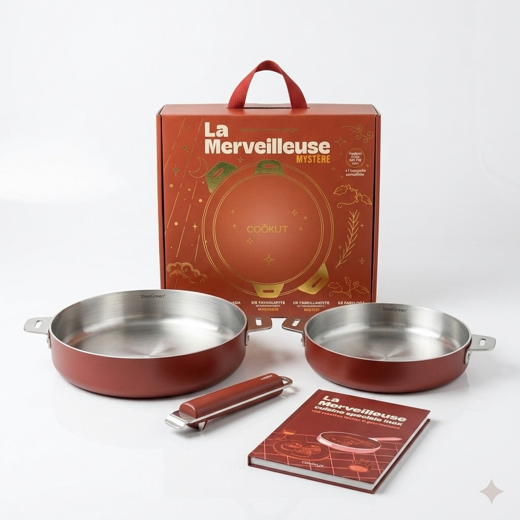 Coffret Duo la Merveilleuse Poêle en Inox 24/28 cm de Noël - Cookut