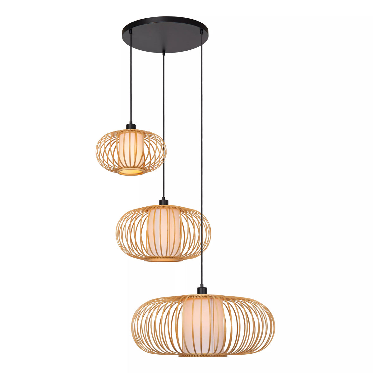 Suspension Thuline 3 Sources de Lumière Bois Clair Japandi  - Lucide