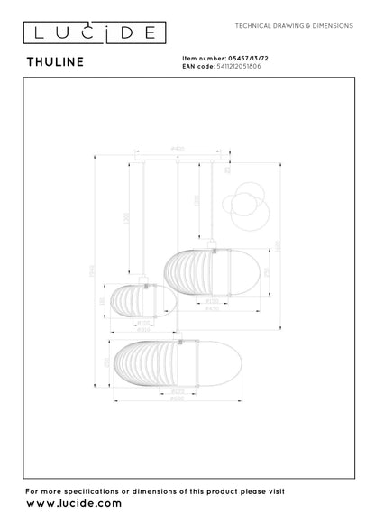 Suspension Thuline 3 Sources de Lumière Bois Clair Japandi  - Lucide