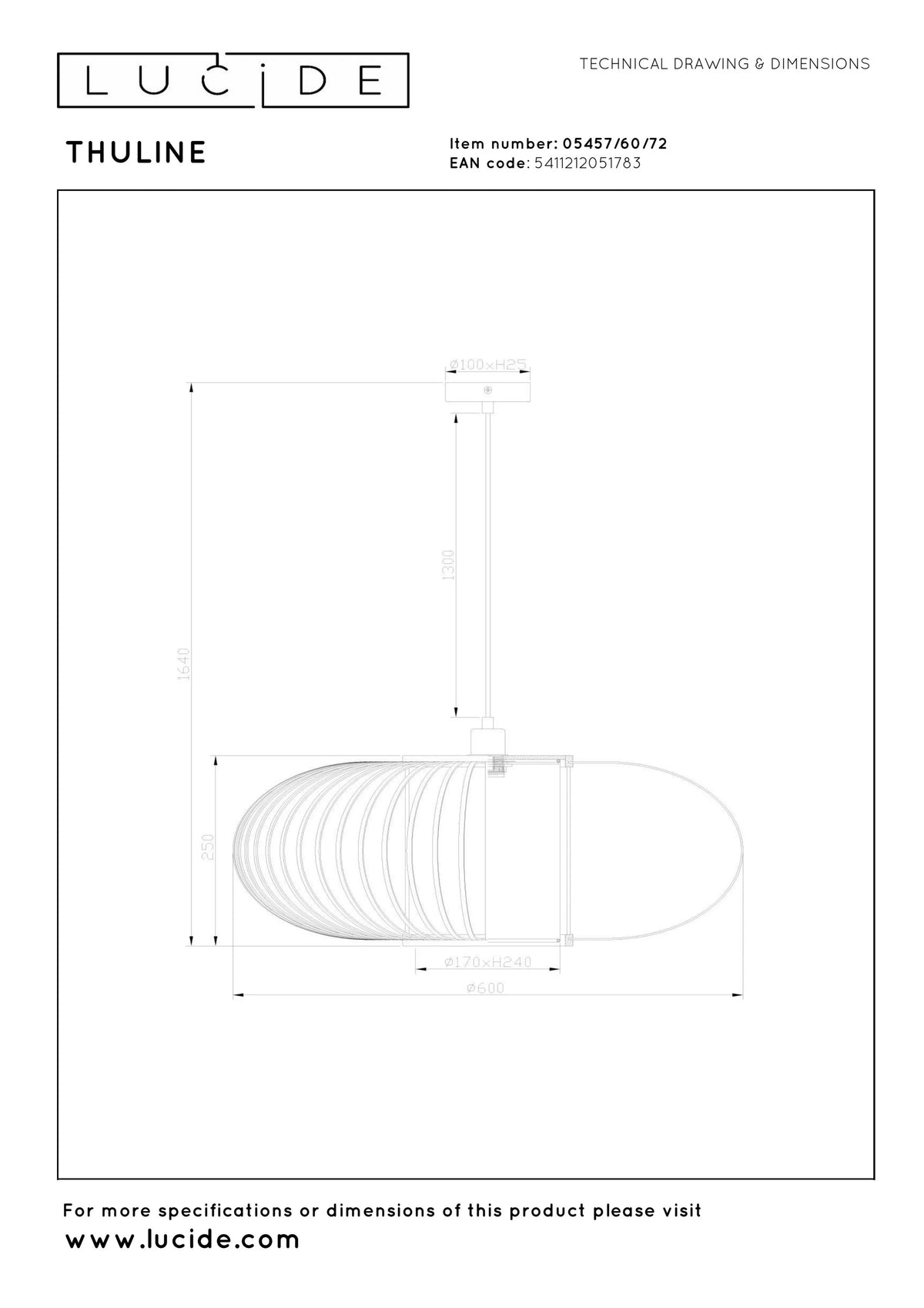 Suspension en Bois Clair Thuline Style Japandi  D.60 cm - Lucide