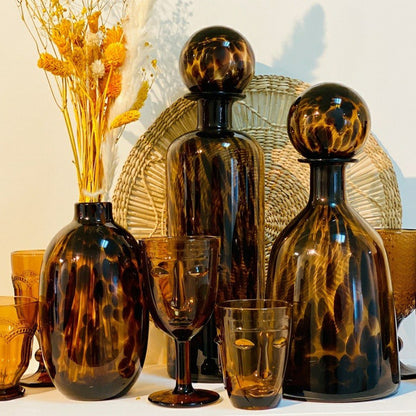 Vase en Verre Moucheté Brun Léopards H.20 cm - Opjet