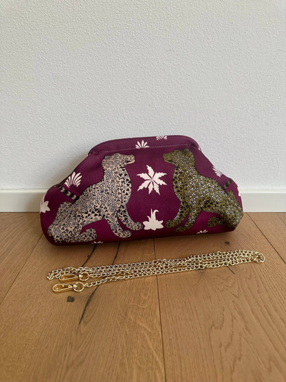Pochette Clutch Jungle Noir/Marron Bandoulière à Chaîne en Polyester 21x31 cm