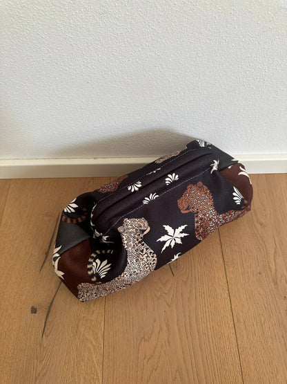 Pochette Clutch Jungle Noir/Marron Bandoulière à Chaîne en Polyester 21x31 cm