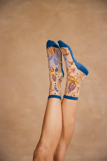 Chaussettes Transparentes à Fleurs Floralia Bleue - Atelier St Eustache